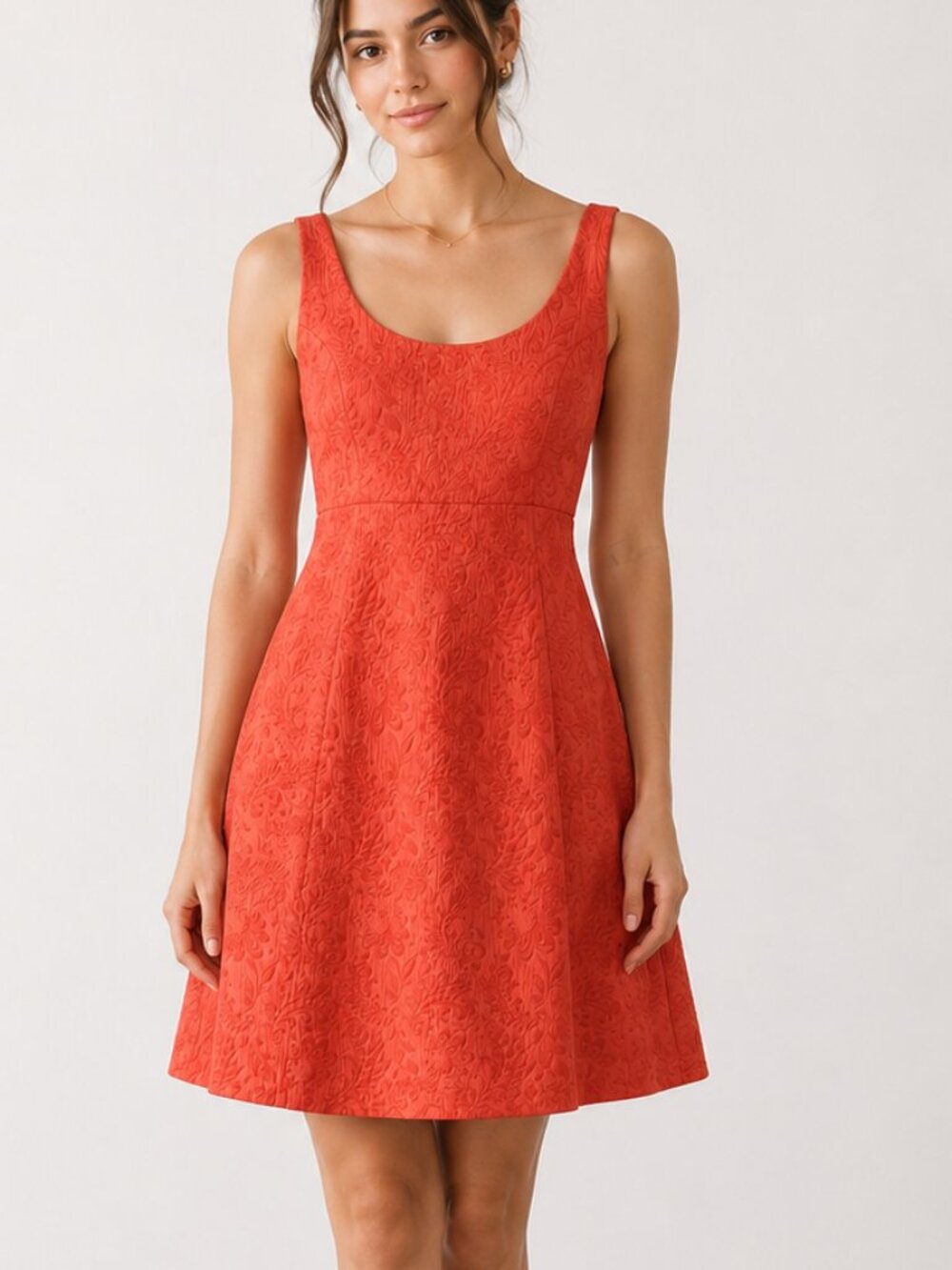 ANTHROPOLOGIE What Comes Around Goes Around Orange Brocade Mod Fit Flare Dress